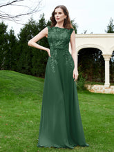 A-Line Chiffon Dress with Flower Appliqued Dark Green