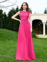 A-Line Chiffon Dress with Flower Appliqued Fuchsia