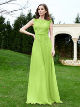 A-Line Chiffon Dress with Flower Appliqued Lime Green
