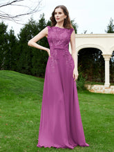 A-Line Chiffon Dress with Flower Appliqued Orchid