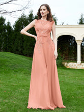 A-Line Chiffon Dress with Flower Appliqued Papaya