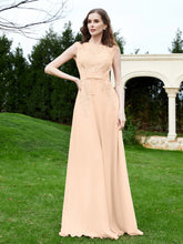 A-Line Chiffon Dress with Flower Appliqued Peach
