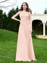 A-Line Chiffon Dress with Flower Appliqued Pearl Pink