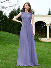 A-Line Chiffon Dress with Flower Appliqued Periwinkle