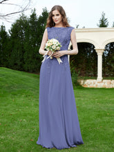 A-Line Chiffon Dress with Flower Appliqued Periwinkle
