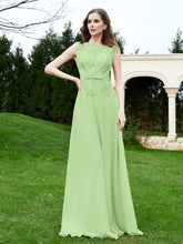 A-Line Chiffon Dress with Flower Appliqued Sage