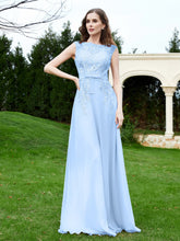 A-Line Chiffon Dress with Flower Appliqued Sky Blue