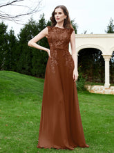 A-Line Chiffon Dress with Flower Appliqued Terracotta