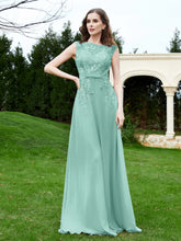 A-Line Chiffon Dress with Flower Appliqued Turquoise