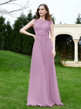 A-Line Chiffon Dress with Flower Appliqued Wisteria