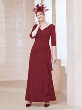A-line Floor-Length Chiffon Pleated Dress Burgundy