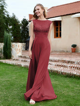 A-Line Chiffon Dress with Illusion Neckline Cinnamon Rose