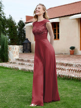 A-Line Chiffon Dress with Illusion Neckline Cinnamon Rose