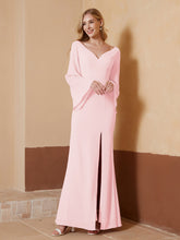 Sheath V-Neck Chiffon Floor-Length Dress Blushing Pink