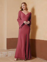 Sheath V-Neck Chiffon Floor-Length Dress Cinnamon Rose