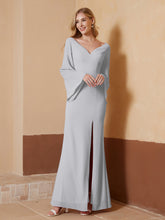 Sheath V-Neck Chiffon Floor-Length Dress Silver