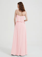 Long Chiffon Bridesmaid Dresses with Spaghetti Strap Blushing Pink