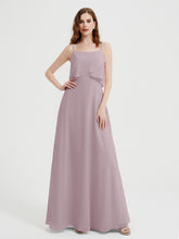 Long Chiffon Bridesmaid Dresses with Spaghetti Strap Dusk