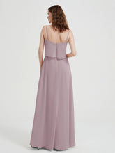 Long Chiffon Bridesmaid Dresses with Spaghetti Strap Dusk