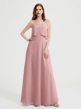 Long Chiffon Bridesmaid Dresses with Spaghetti Strap Dusty Rose
