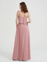 Long Chiffon Bridesmaid Dresses with Spaghetti Strap Dusty Rose