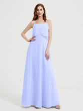 Long Chiffon Bridesmaid Dresses with Spaghetti Strap Lavender