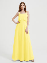 Long Chiffon Bridesmaid Dresses with Spaghetti Strap Lemon