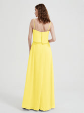 Long Chiffon Bridesmaid Dresses with Spaghetti Strap Lemon