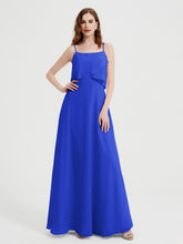 Long Chiffon Bridesmaid Dresses with Spaghetti Strap Royal Blue