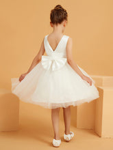Sleeveless Tulle/Satin Flower Girl Dress with Beaded