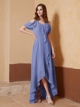 A-Line Ruched Chiffon Asymmetrical Dress Periwinkle