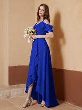 A-Line Ruched Chiffon Asymmetrical Dress Royal Blue