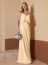 A-Line V-Neck Chiffon Floor-Length Dress Champagne