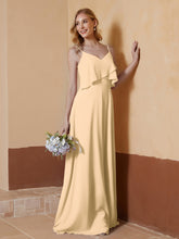 A-Line V-Neck Chiffon Floor-Length Dress Champagne