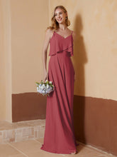 A-Line V-Neck Chiffon Floor-Length Dress Cinnamon Rose