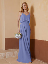 A-Line V-Neck Chiffon Floor-Length Dress Periwinkle