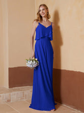 A-Line V-Neck Chiffon Floor-Length Dress Royal Blue