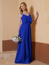 A-Line V-Neck Chiffon Floor-Length Dress Royal Blue