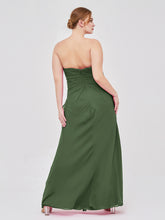 Sheath Strapless Floor Length Chiffon Dresses Olive Green