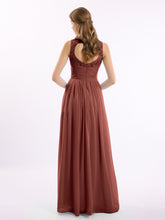 Chiffon And Lace Dress with Open Back Terracotta