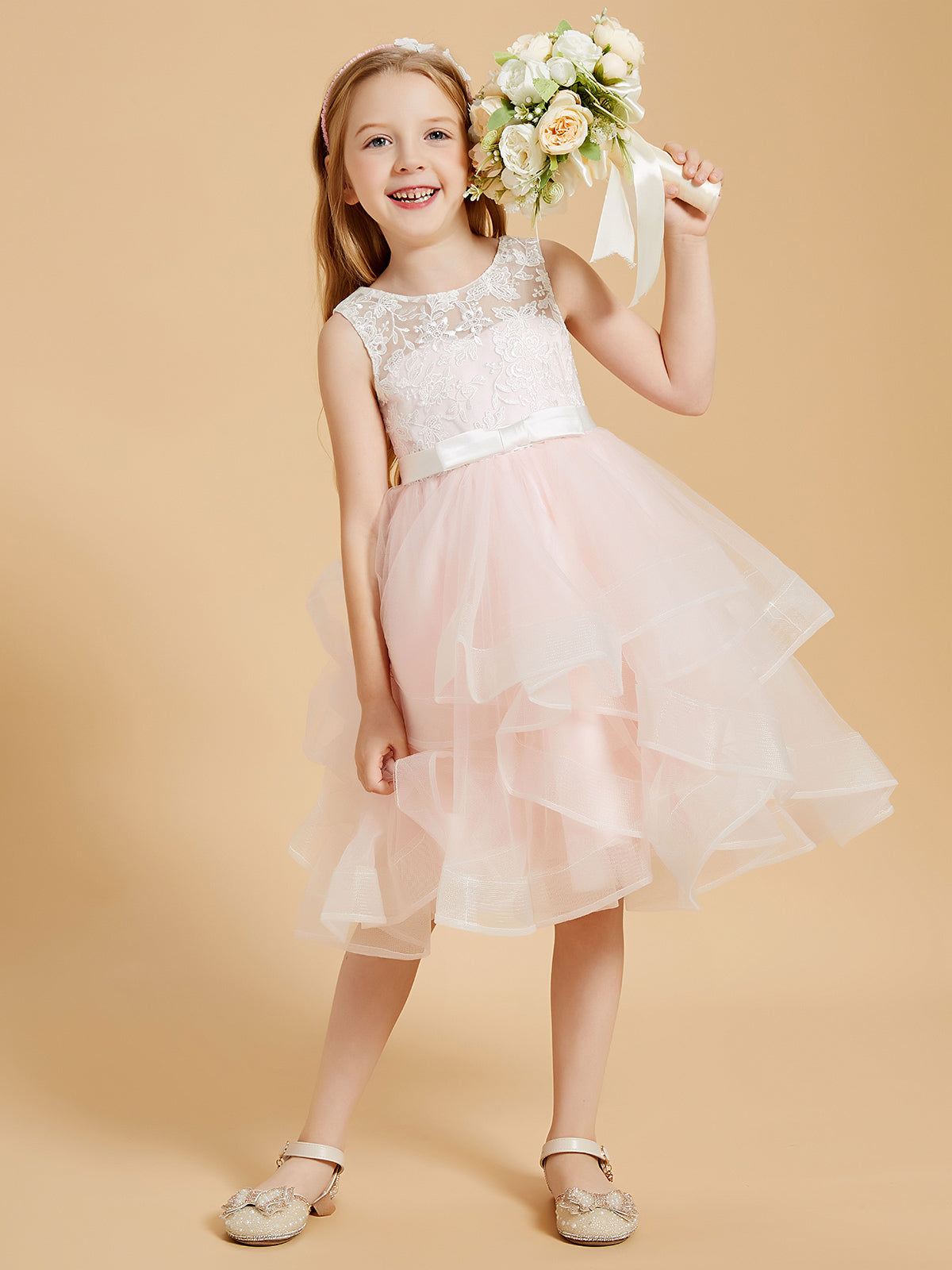 Banded lace illusion hot sale flower girl dress