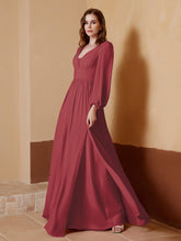 A-Line Pleated Chiffon Dress with Long Sleeves Cinnamon Rose