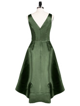 High Low Satin Birdesmaid Dress with V Neck Olive Green