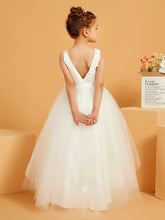 Scoop Asymmetrical Tulle/Satin Flower Girl Dress with 3D Floral