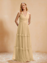 A-Line Pleated Tulle Floor-Length Dress Champagne