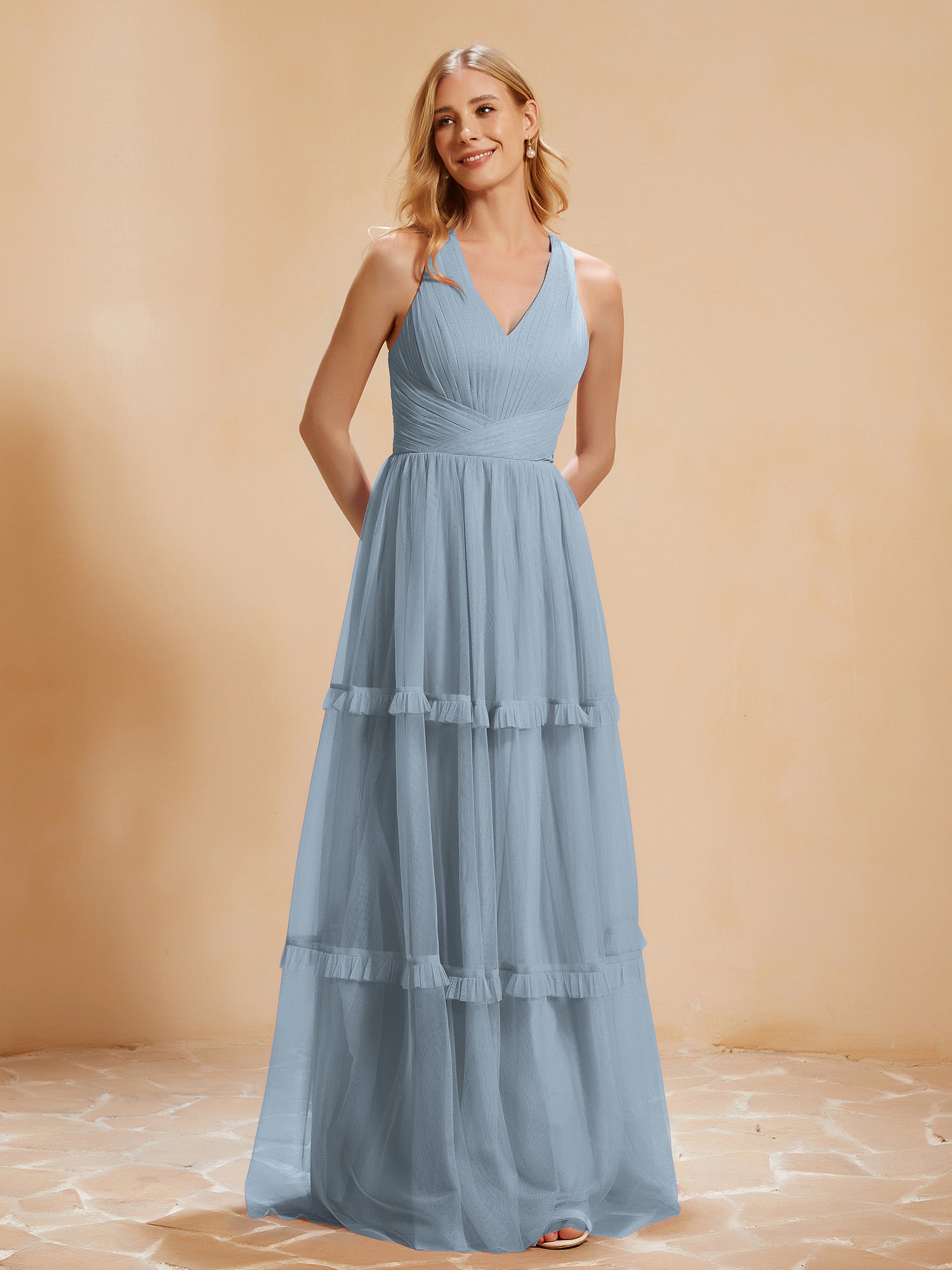A-Line Pleated Tulle Floor-Length Dress Dusk Plus Size