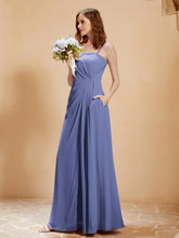 A-Line Pleated Chiffon Floor-Length Dress Periwinkle