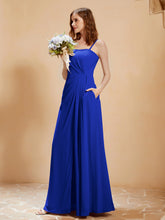 A-Line Pleated Chiffon Floor-Length Dress Royal Blue