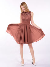 Illusion Neck Chiffon and Lace Short Dress Terracotta