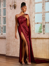 Sleeveless One Shoulder Long Dress With Ribbons Burgundy